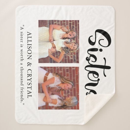 Sisters Calligrafie 2 Foto Collage Quote Gift Sherpa Deken (Voorkant)