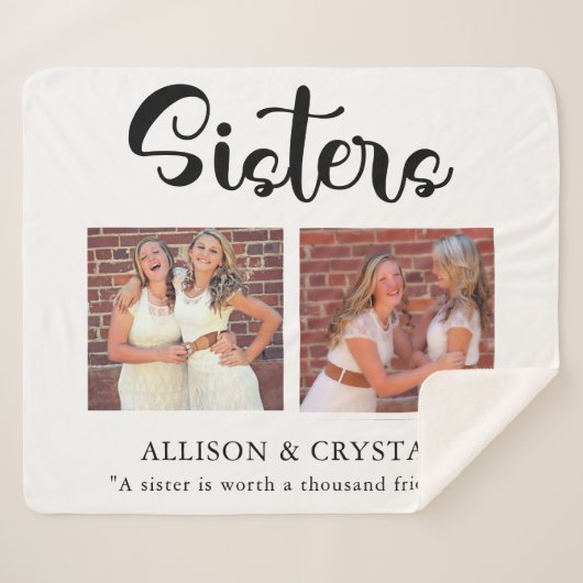 Sisters Calligrafie 2 Foto Collage Quote Gift Sherpa Deken (Voorkant (horizontaal))