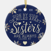 Sisters Connected At Heart Photo Keepsake Navy Keramisch Ornament (Voorkant)
