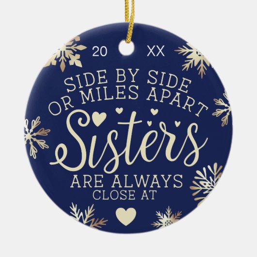 Sisters Connected At Heart Photo Keepsake Navy Keramisch Ornament (Voorkant)