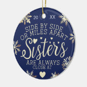 Sisters Connected At Heart Photo Keepsake Navy Keramisch Ornament (Links)