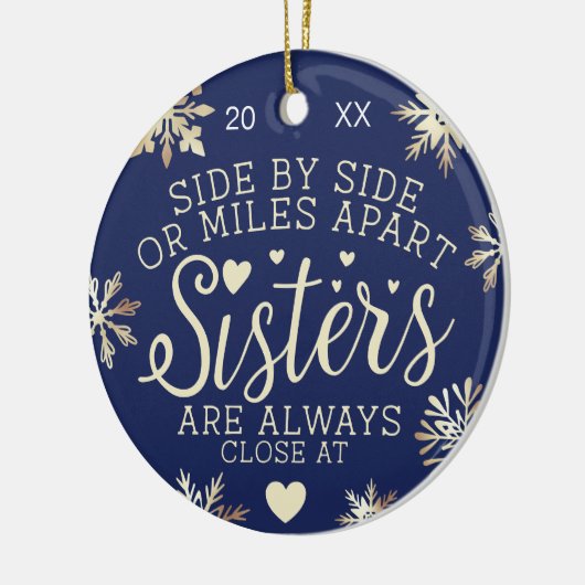 Sisters Connected At Heart Photo Keepsake Navy Keramisch Ornament (Links)