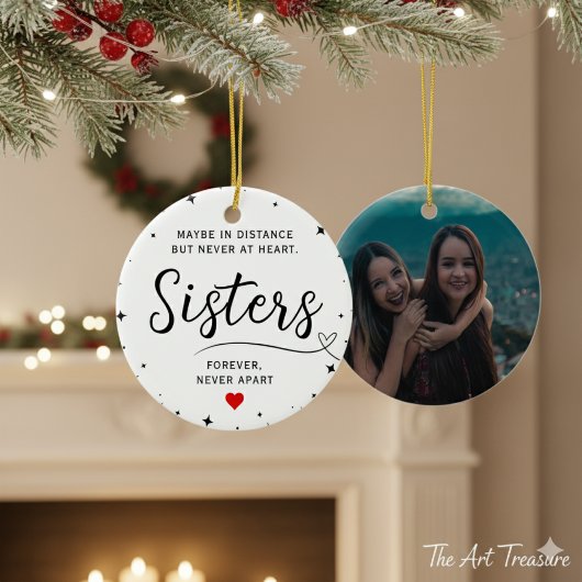 Sisters Connected At Heart Photo Keepsake White Keramisch Ornament