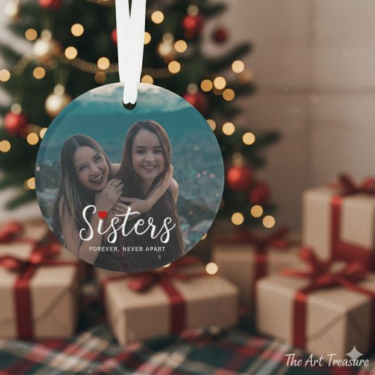 Sisters Connected At Heart Photo Keepsake White Ornament