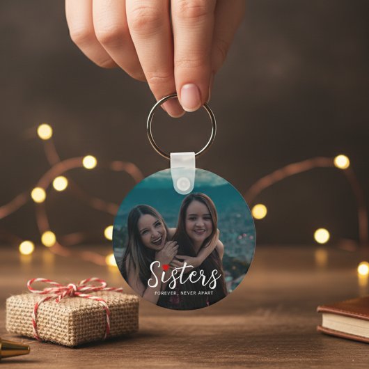 Sisters Connected At Heart Photo Keepsake White Sleutelhanger