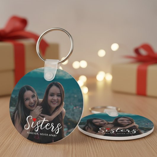 Sisters Connected At Heart Photo Keepsake White Sleutelhanger