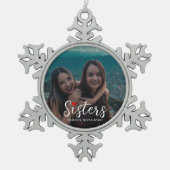 Sisters Connected At Heart Photo Keepsake White Tin Sneeuwvlok Ornament (Voorkant)