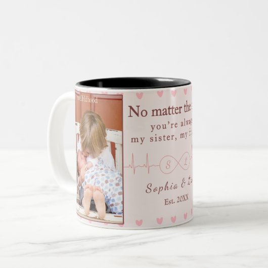 Sisters Custom Photo Mug – Personalized Gift Tweekleurige Koffiemok (Voorkant links)