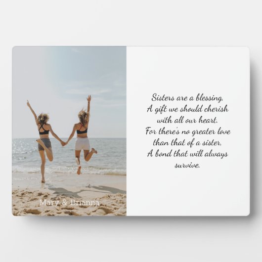Sisters Elegant Script Photo Poem White Overlay Fotoplaat (voorkant)