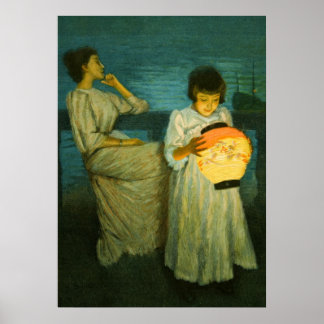 Sisters Evening Lantern Sclittgen  Art Girl Poster