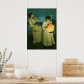 Sisters Evening Lantern Sclittgen Art Girl Poster (Keuken)
