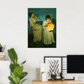 Sisters Evening Lantern Sclittgen Art Girl Poster (Thuiskantoor)
