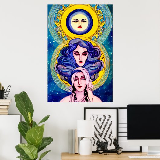 Sisters Fantasy Abstracte digitale kunst Poster (Thuiskantoor)