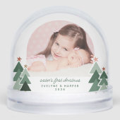 Sisters First Christmas Rustic Trees 2 Foto's Sneeuwbol (Voorkant)