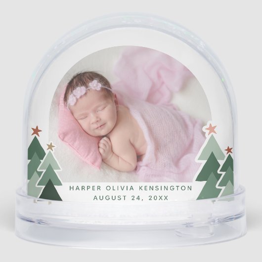 Sisters First Christmas Rustic Trees 2 Foto's Sneeuwbol (Achterkant)