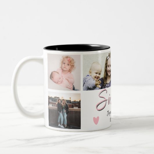 Sisters Forever – 6 Photo Custom Coffee Mug Tweekleurige Koffiemok (Links)