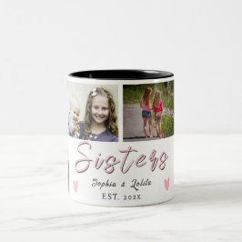 Sisters Forever – 6 Photo Custom Coffee Mug Tweekleurige Koffiemok