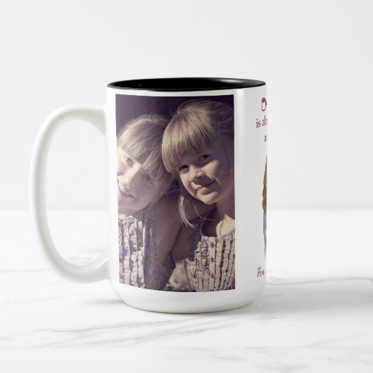 Sisters Forever – Custom Photo Collage Gift  Tweekleurige Koffiemok (Links)