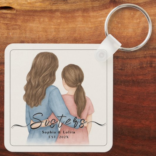 Sisters Forever – Custom Photo Keychain Gift (Achterkant)