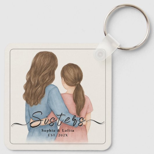 Sisters Forever – Custom Photo Keychain Gift (Achterkant)