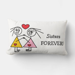 Sisters FOREVER Cute Girl Stick Figures Design Kussen