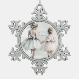 Sisters Forever Keramische Kerstbal – Elegante Pas Tin Sneeuwvlok Ornament