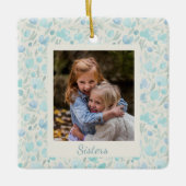 Sisters Foto Blue Waterverf Floral Gepersonaliseer Keramisch Ornament (Voorkant)