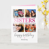 Sisters Foto Roze Birthday Kaart (Gele Bloem)
