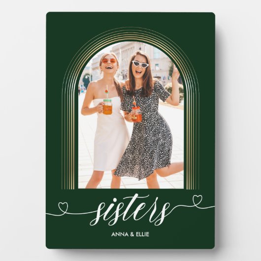 Sisters Gift Personalized Gold Green Custom Text Fotoplaat (voorkant)