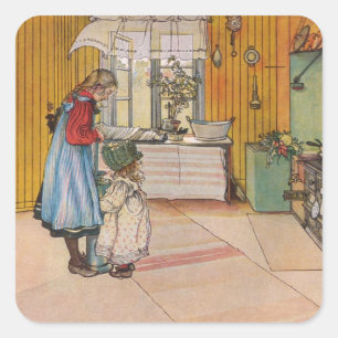 Sisters - Koket av Carl Larsson Vierkante Sticker