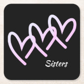 Sisters Love Heart Black Kartonnen Onderzetters (Voorkant)