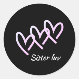 Sisters Love Heart Black Ronde Sticker