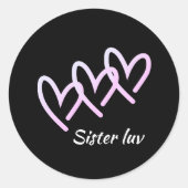 Sisters Love Heart Black Ronde Sticker (Voorkant)