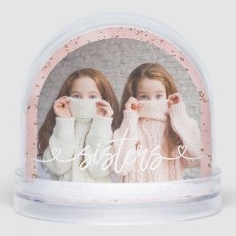 Sisters Love Hearts Pink Gepersonaliseerde foto Sneeuwbol