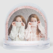 Sisters Love Hearts Pink Gepersonaliseerde foto Sneeuwbol (Achterkant)