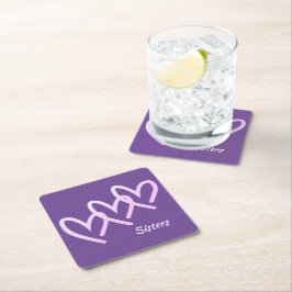 Sisters Love Paars Heart Kartonnen Onderzetters
