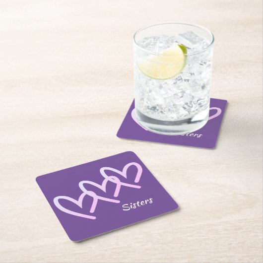 Sisters Love Paars Heart Kartonnen Onderzetters (Insitu)