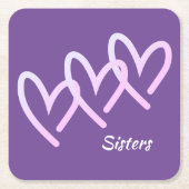 Sisters Love Paars Heart Kartonnen Onderzetters (Voorkant)
