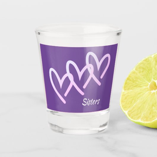 Sisters Love Paars Heart Shot Glass Shot Glas (Voorkant)