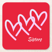 Sisters Love Red Heart Square Paper Onderzetter (Voorkant)