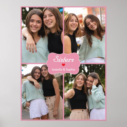 Sisters of BFF Roze Aangepaste Foto's & Naam Poste Poster (Voorkant)