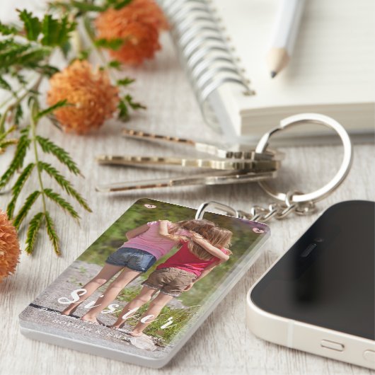 Sisters Photo Collage Keychain – Same Hearts (Voorkant Rechts)