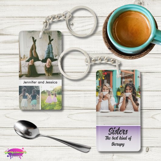 Sisters Photo Collage with Names, Best Therapy Sleutelhanger