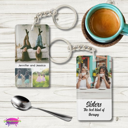 Sisters Photo Collage with Names, Best Therapy Sleutelhanger