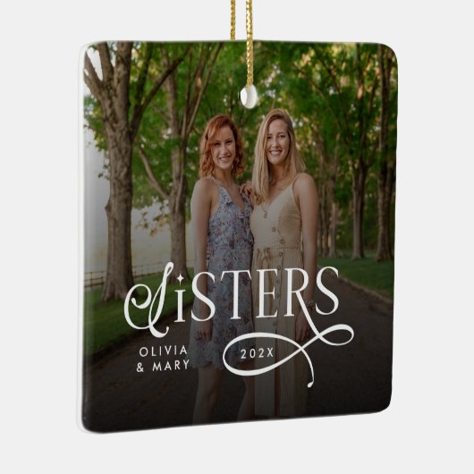 Sisters Photo Personalized Monogram Keramisch Ornament (Rechts)