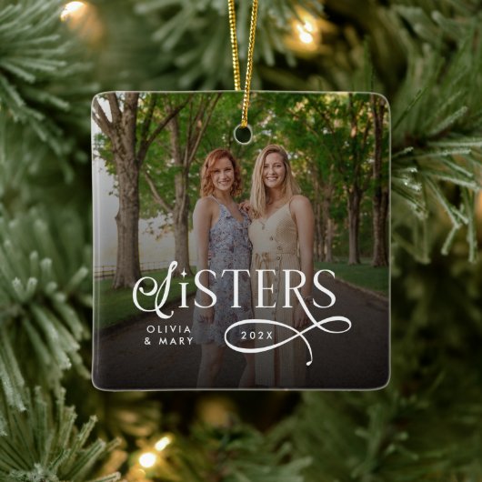 Sisters Photo Personalized Monogram Keramisch Ornament (Boom)