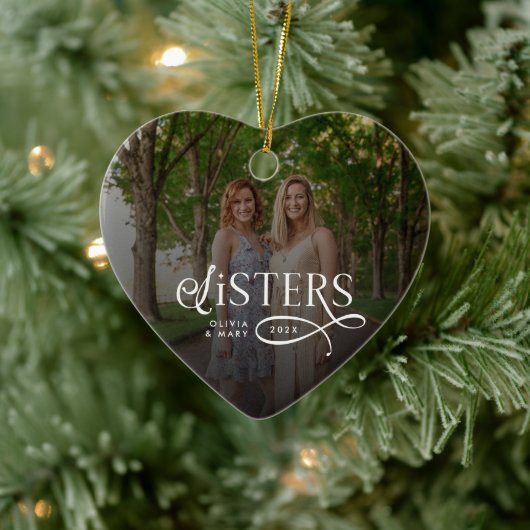 Sisters Photo Personalized Name Gifts Keramisch Ornament (Boom)