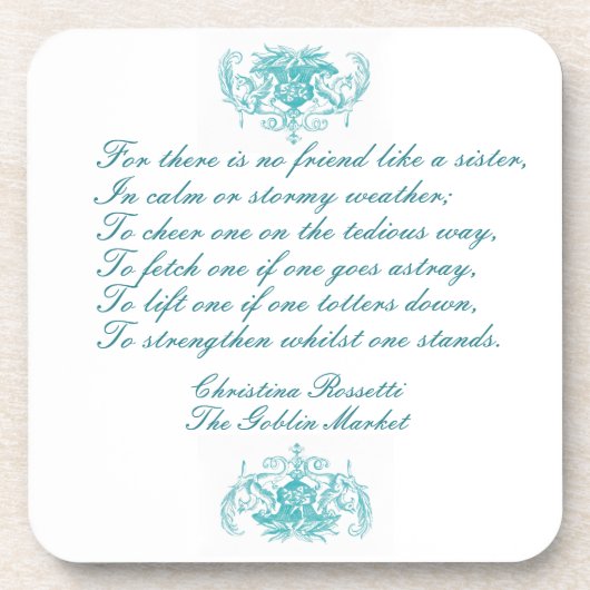 Sisters Poem van Christina Rosetti in Blue Ink Bier Onderzetter (Voorkant)
