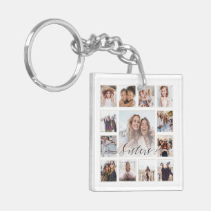 Sisters Script Family Memory Photo Grid Collage Sleutelhanger