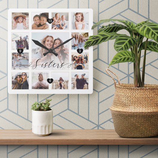 Sisters Script Family Memory Photo Grid Collage Vierkante Klok